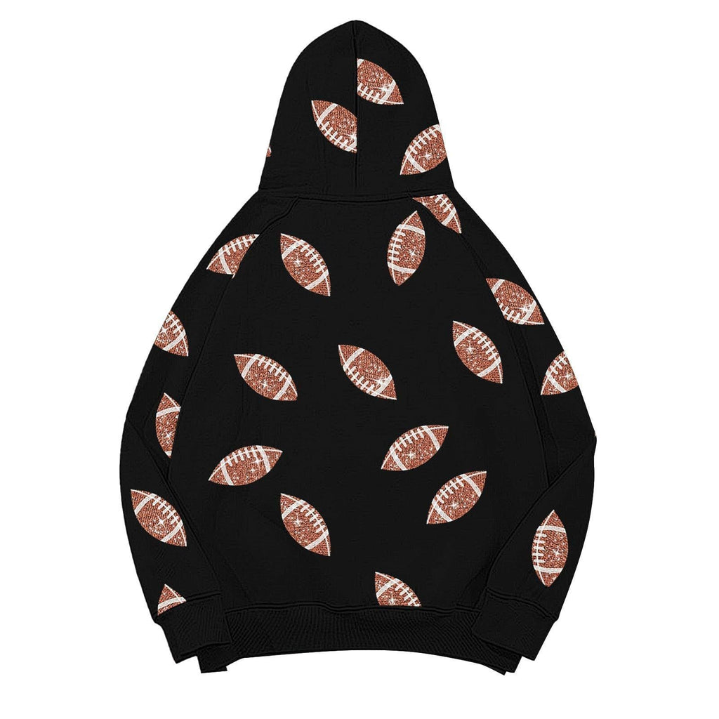 Football Print Oversized Pullover Hoodie - Black - 1