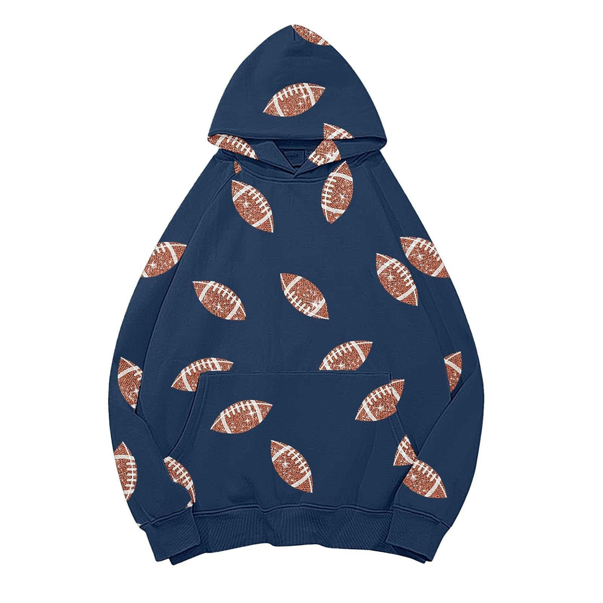 Football Print Oversized Pullover Hoodie - DarkBlue
