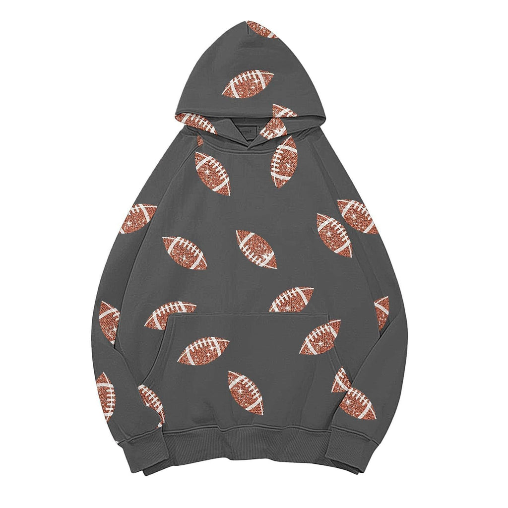 Football Print Oversized Pullover Hoodie - Grey