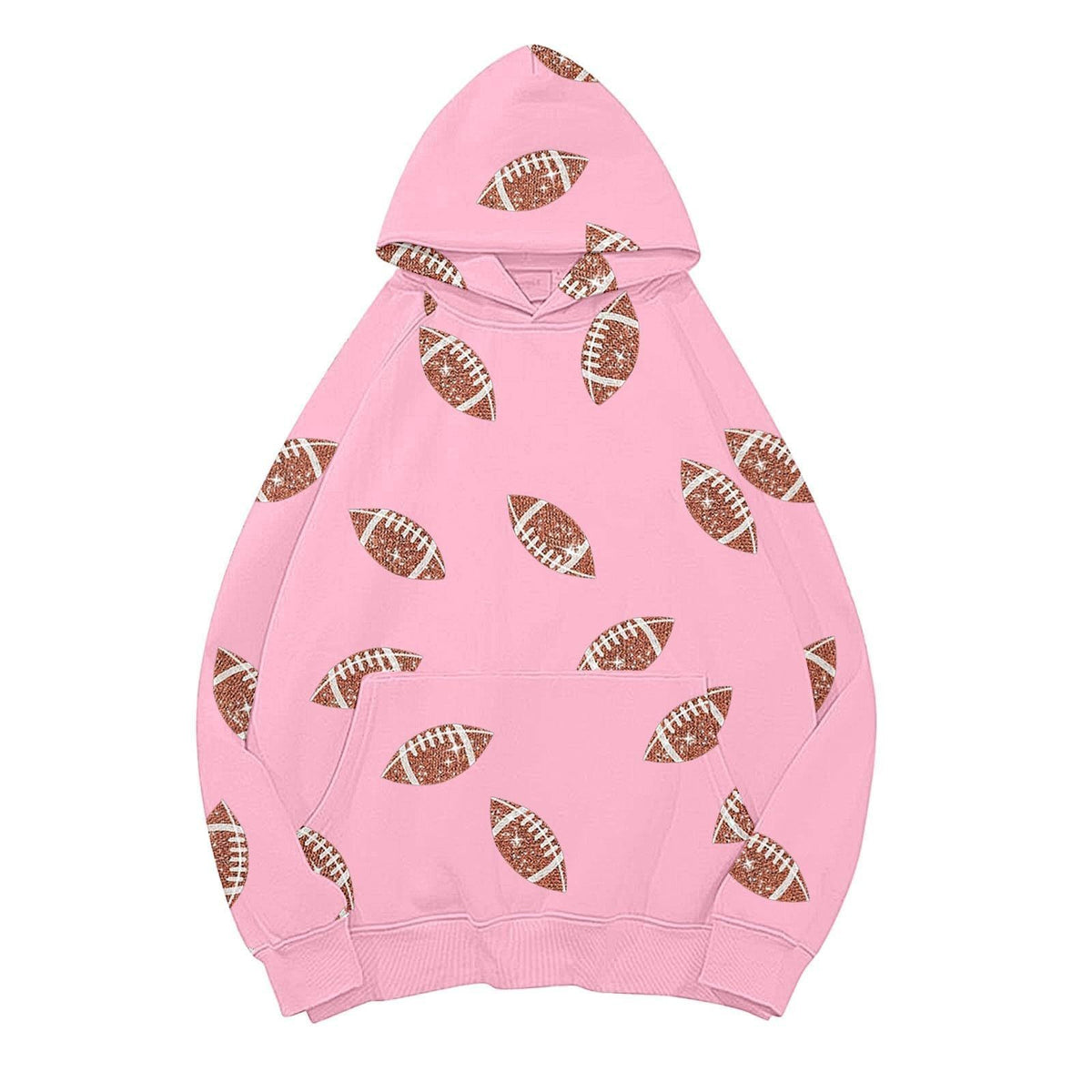 Football Print Oversized Pullover Hoodie - Pink