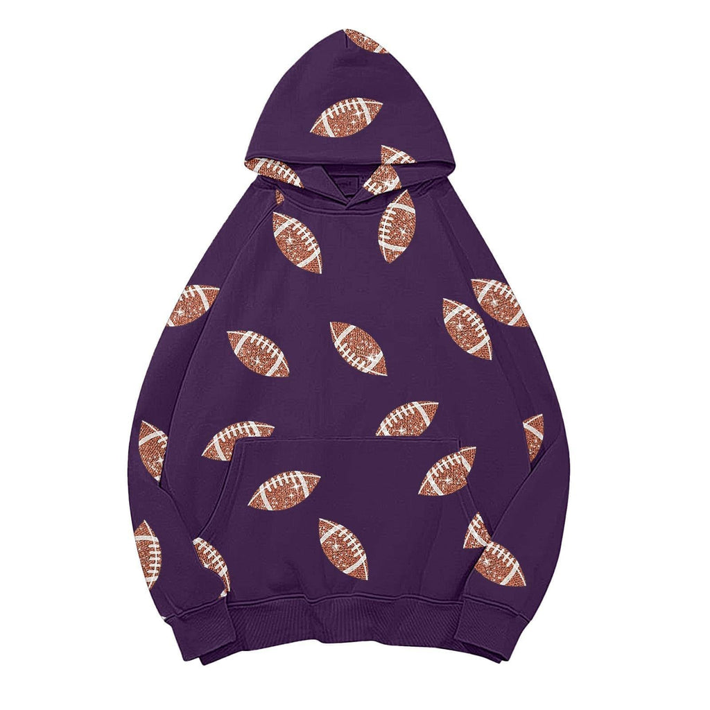 Football Print Oversized Pullover Hoodie - Purple