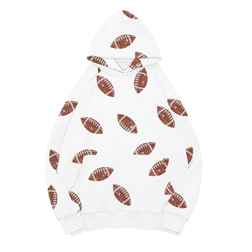 Football Print Oversized Pullover Hoodie - White