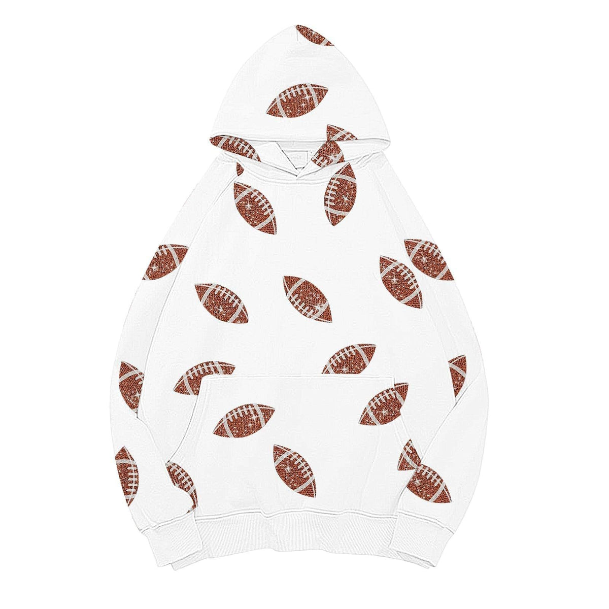 Football Print Oversized Pullover Hoodie - White