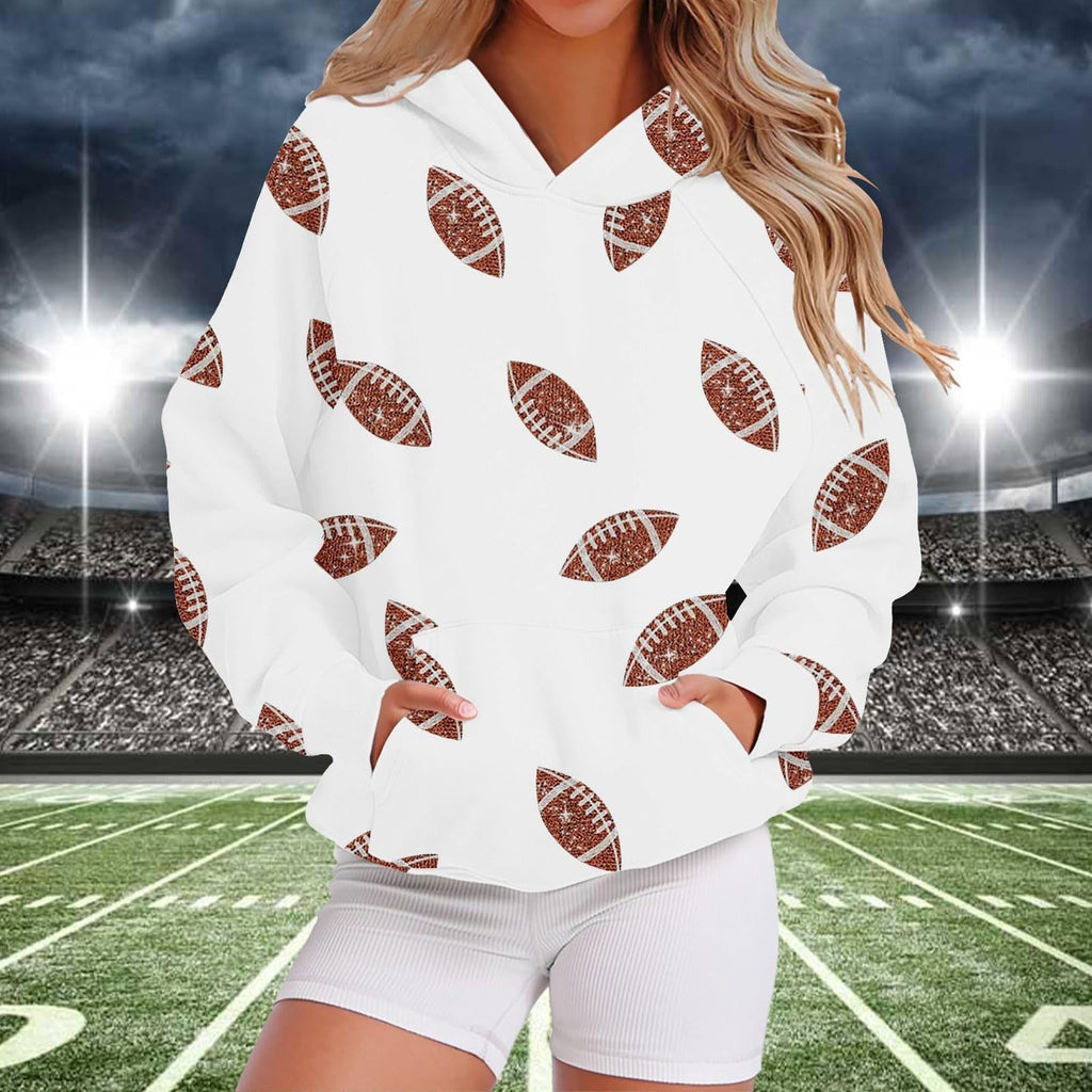 Football Print Oversized Pullover Hoodie - White - 1