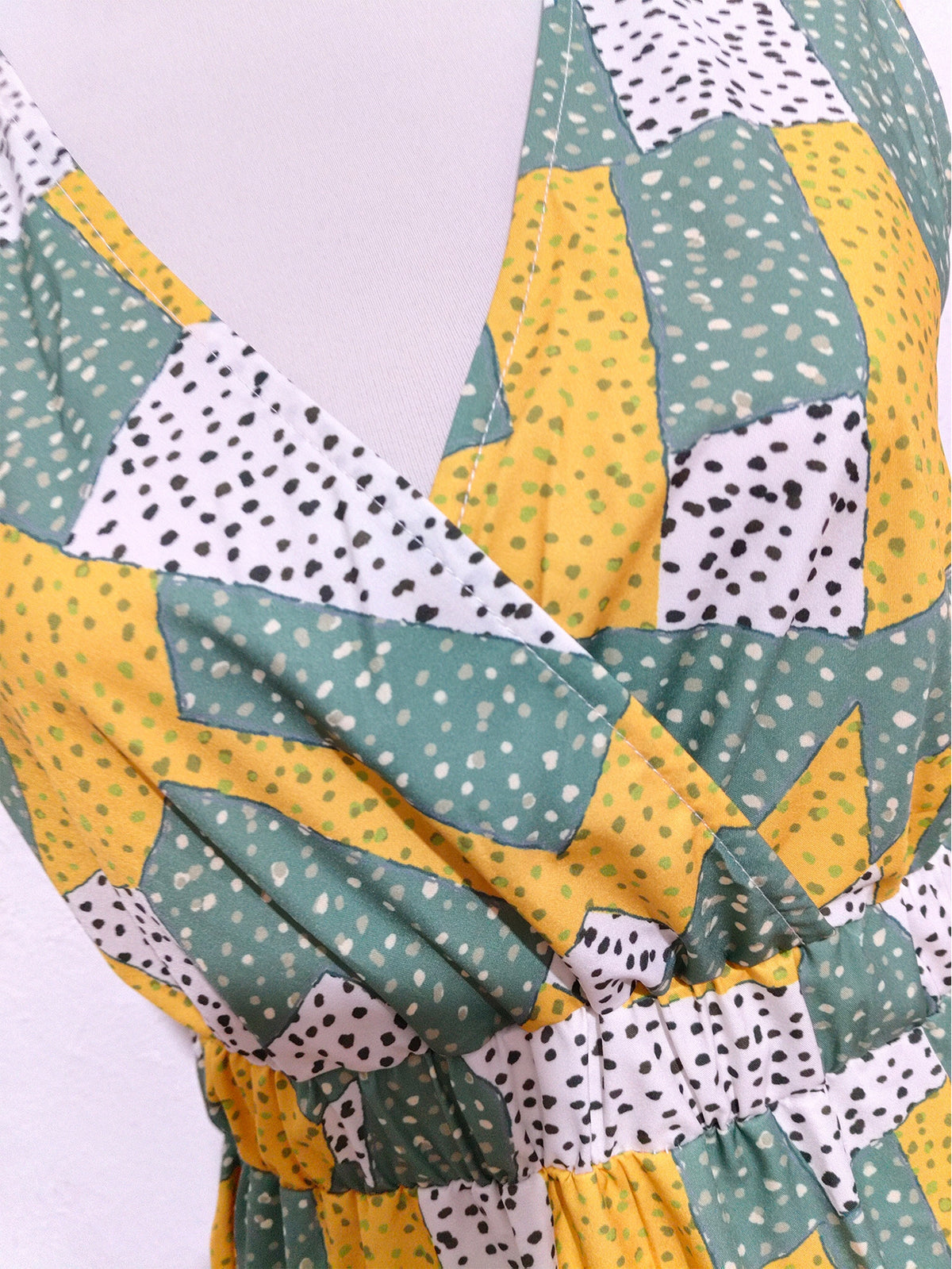 Abstract Patchwork Print Sleeveless Maxi Dress - Yellow - 2