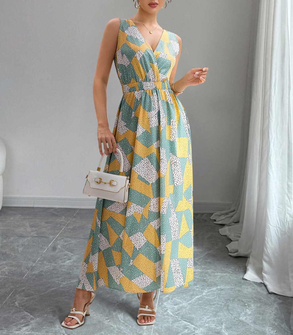 Abstract Patchwork Print Sleeveless Maxi Dress - view 1