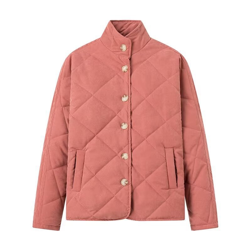 Lightweight Quilted Button Front Jacket - BrickRed