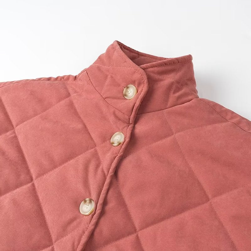Lightweight Quilted Button Front Jacket - BrickRed - 2