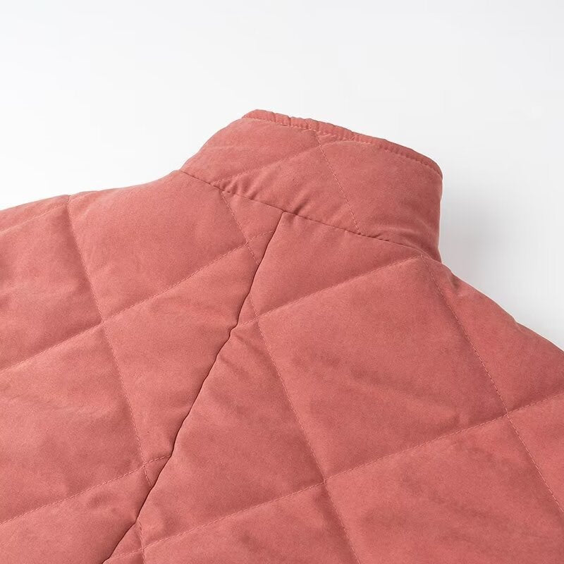 Lightweight Quilted Button Front Jacket - BrickRed - 3