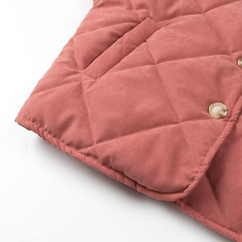 Lightweight Quilted Button Front Jacket - BrickRed - 7