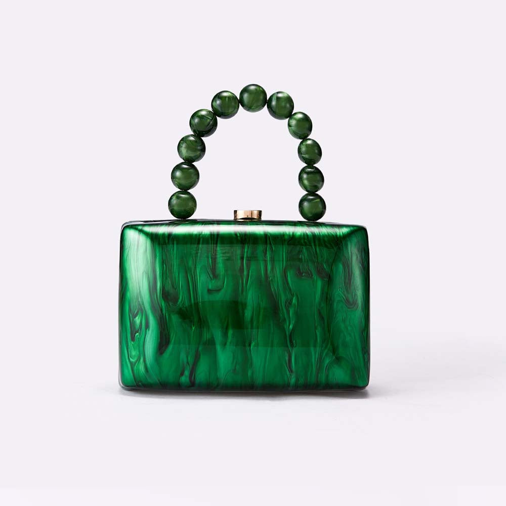 Marbled Acrylic Beaded Handle Mini Bag - Green