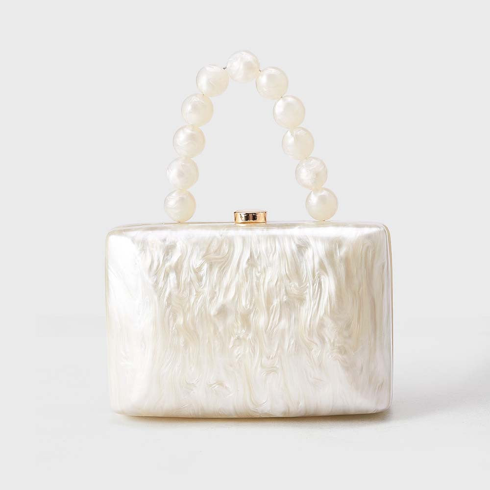Marbled Acrylic Beaded Handle Mini Bag - White