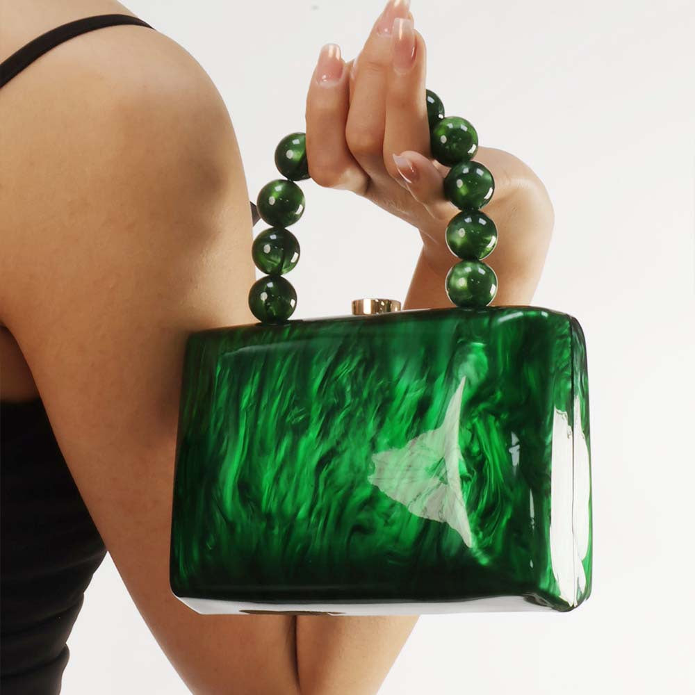 Marbled Acrylic Beaded Handle Mini Bag