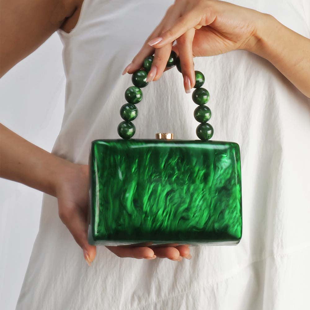 Marbled Acrylic Beaded Handle Mini Bag - view 3