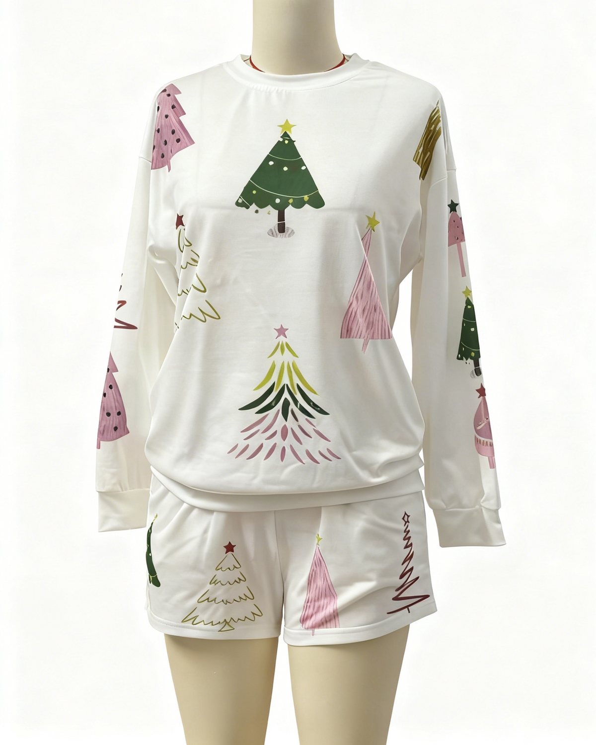 Holiday Tree Graphic Sweatshirt and Shorts Set - White - 2