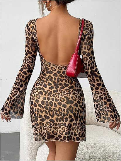 Flare Sleeve Scoop Back Mini Dress