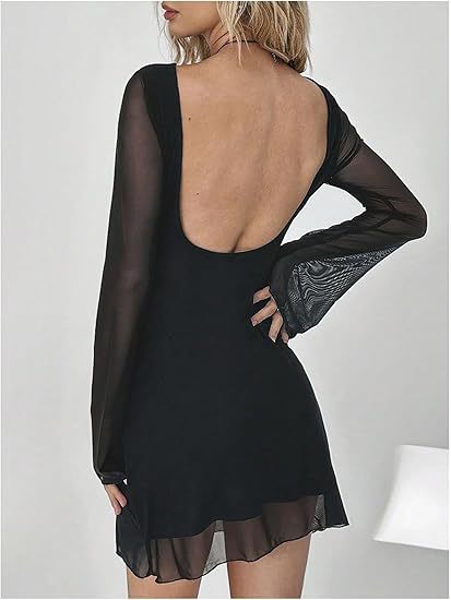 Flare Sleeve Scoop Back Mini Dress - view 2
