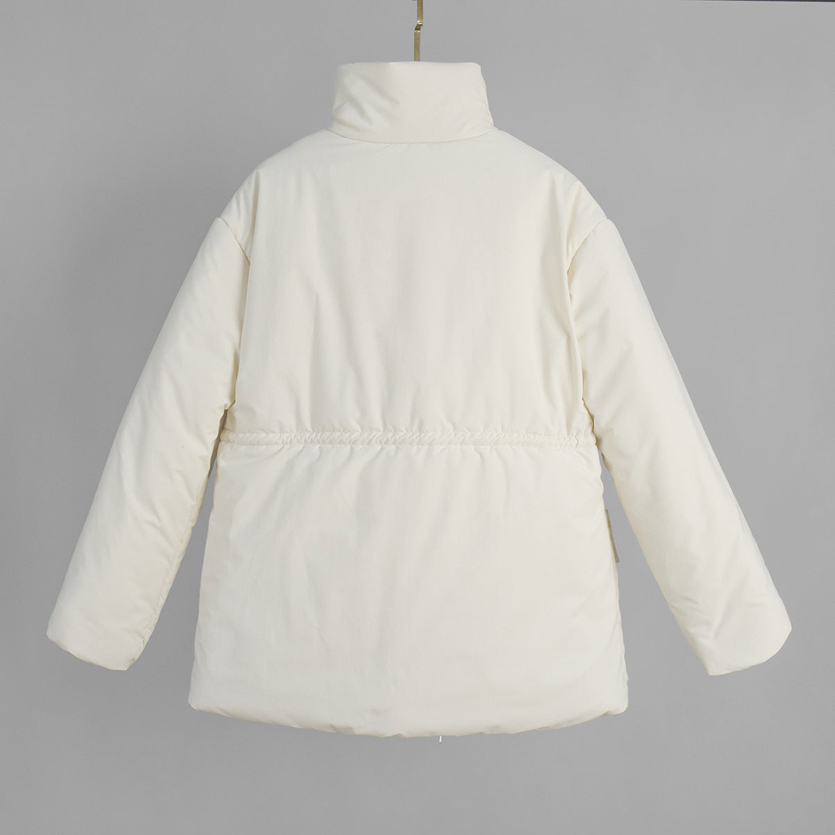 Stand Collar Drawstring Waist Puffer Jacket - White - 1