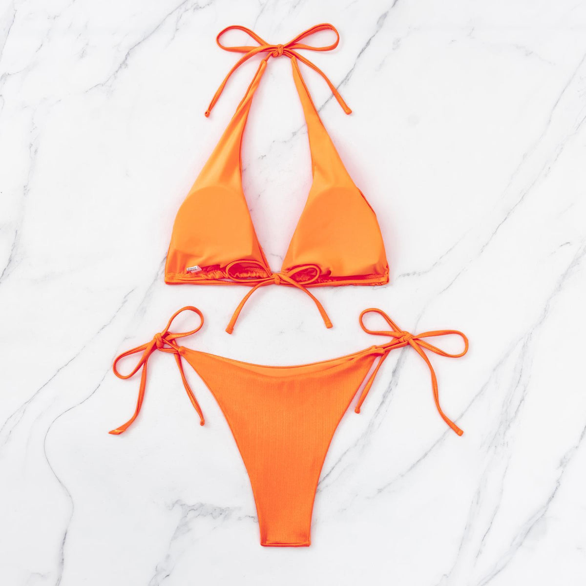 Crossover Halter Tie Side Bikini Set - Orange - 2