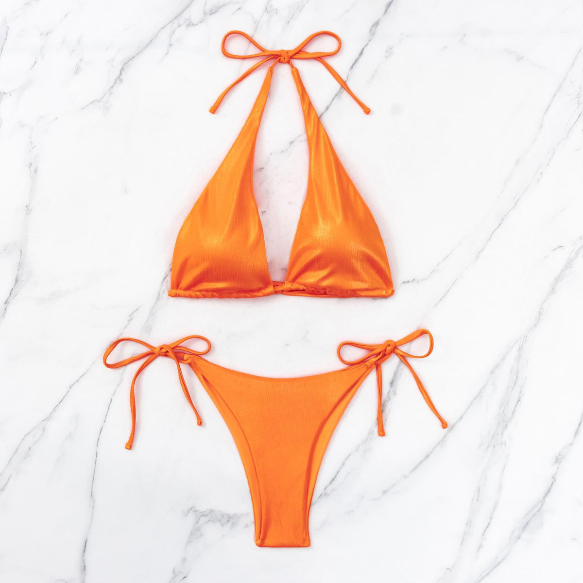 Crossover Halter Tie Side Bikini Set - Orange - 5
