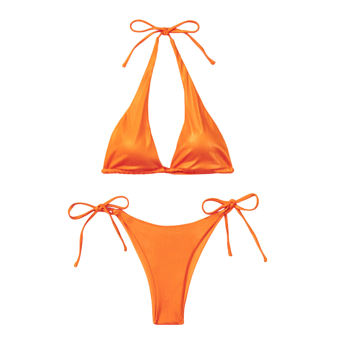 Crossover Halter Tie Side Bikini Set - Orange - 6