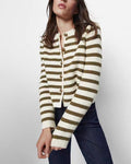Nautical Stripe Rib Knit Cardigan - Olive