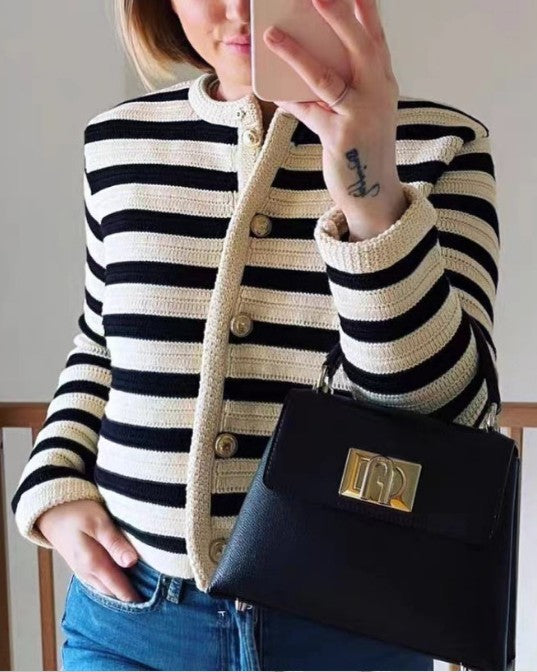 Nautical Stripe Rib Knit Cardigan - Stripe