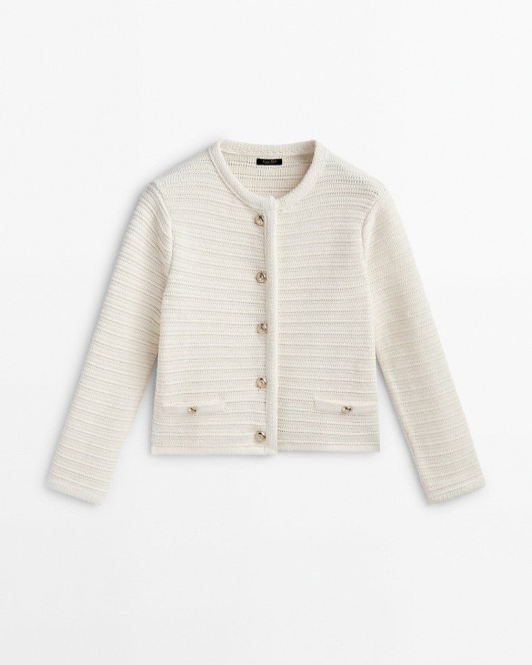 Nautical Stripe Rib Knit Cardigan - White