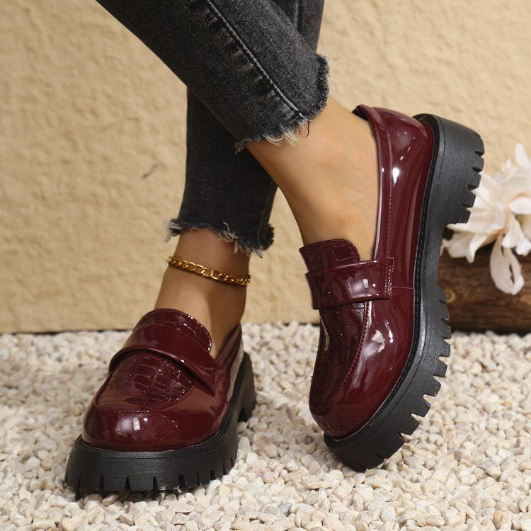 Chunky Lug Sole Patent Penny Loafers