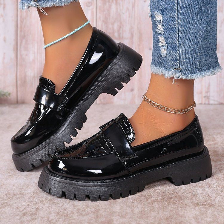 Chunky Lug Sole Patent Penny Loafers