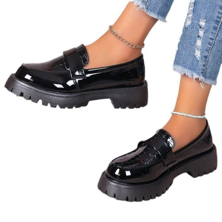 Chunky Lug Sole Patent Penny Loafers