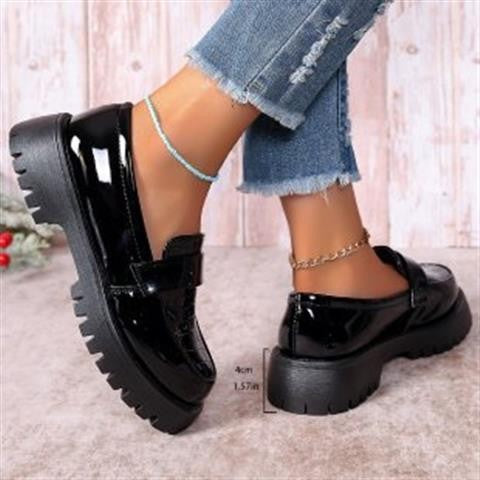 Chunky Lug Sole Patent Penny Loafers