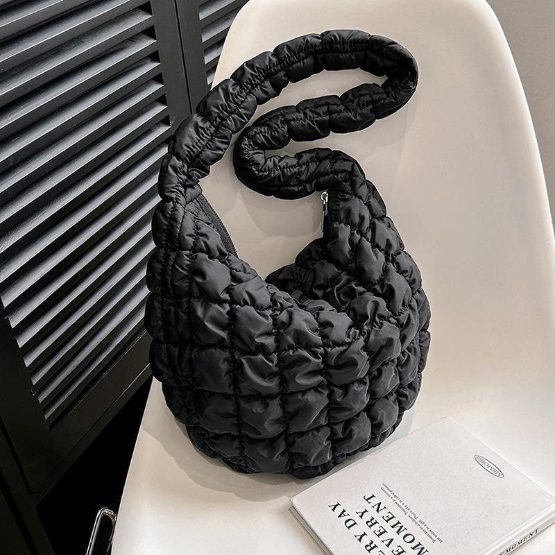 Quilted Puffer Cloud Hobo Shoulder Bag - Black