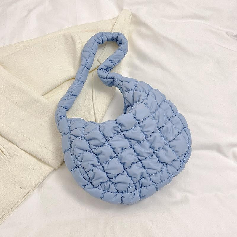Quilted Puffer Cloud Hobo Shoulder Bag - Light Blue