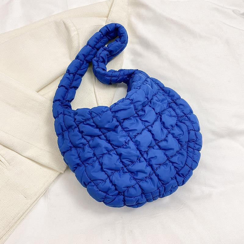 Quilted Puffer Cloud Hobo Shoulder Bag - Royal Blue
