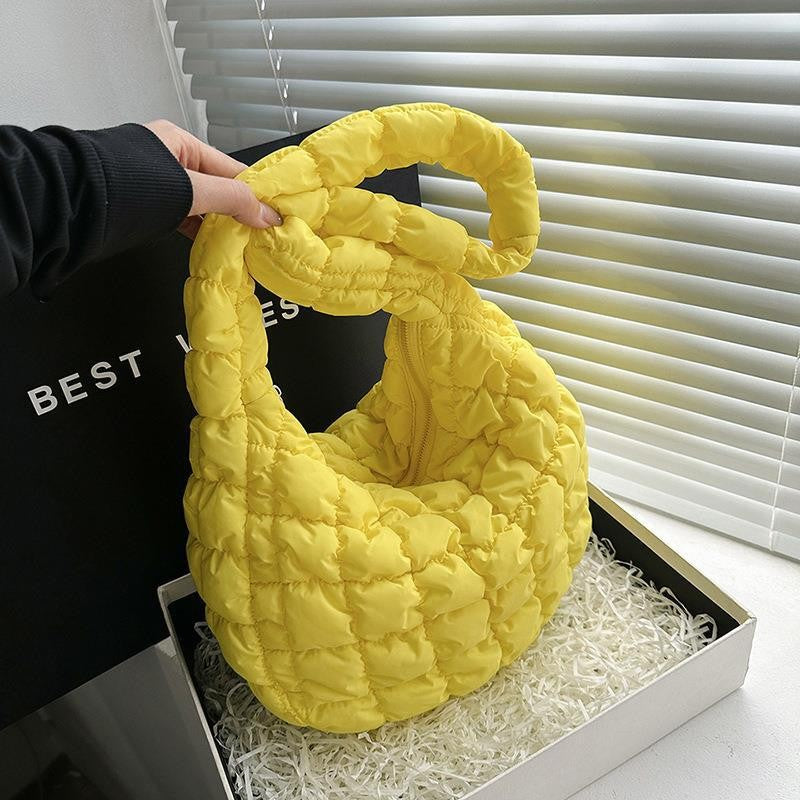 Quilted Puffer Cloud Hobo Shoulder Bag - Yellow