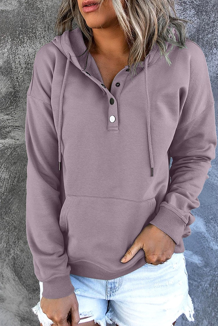 Half Button Hoodie With Kangaroo Pocket