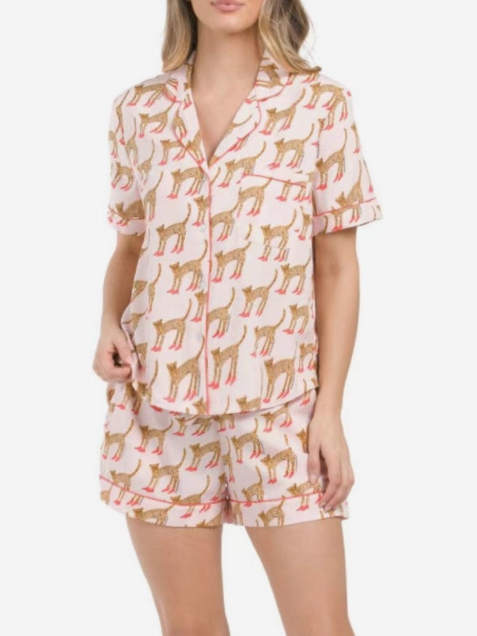 Seashell and Leopard Print Pajama Set - Leopard