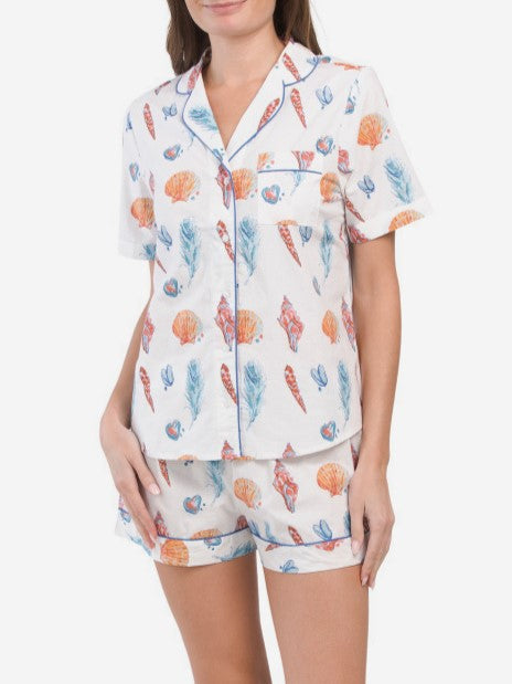 Seashell and Leopard Print Pajama Set - Seashell