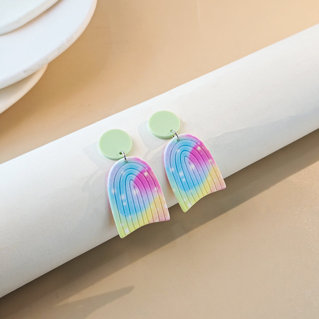 Gradient Ombre Arch Drop Earrings - Green - 2