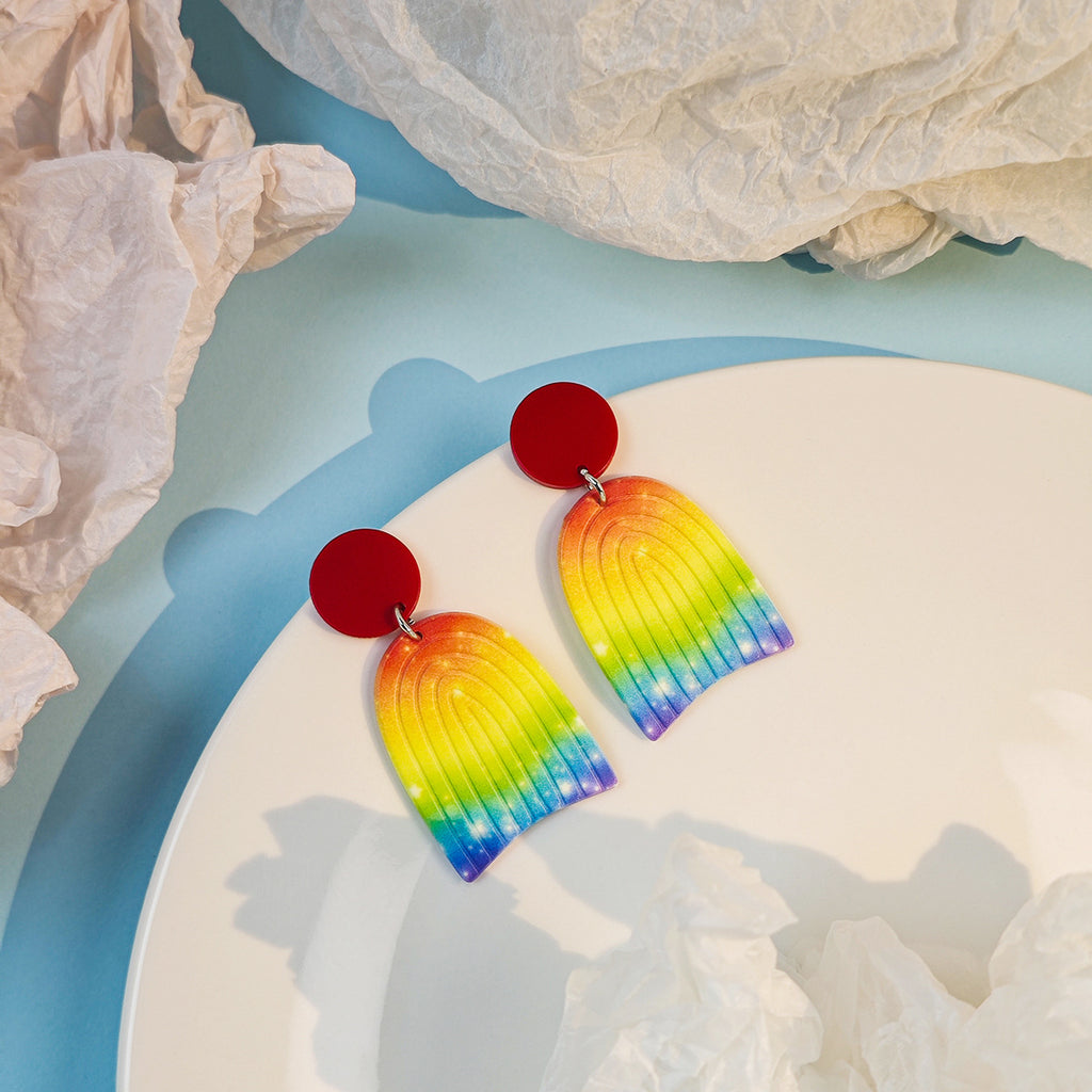 Gradient Ombre Arch Drop Earrings - Red - 2
