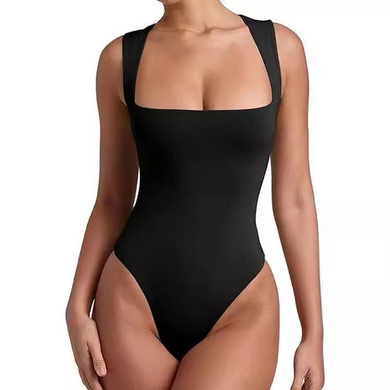 Smooth Square Neck Sculpting Bodysuit - Black