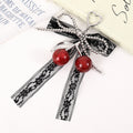 Lace Bow Cherry Bag Charm Keyring - Silver