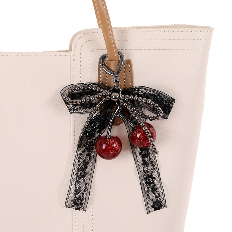Lace Bow Cherry Bag Charm Keyring - view 1