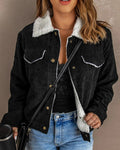 Sherpa Collar Corduroy Trucker Jacket - Black