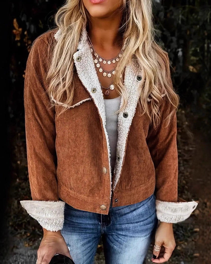 Sherpa Collar Corduroy Trucker Jacket - Curry