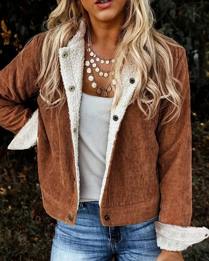 Sherpa Collar Corduroy Trucker Jacket - Curry - 1