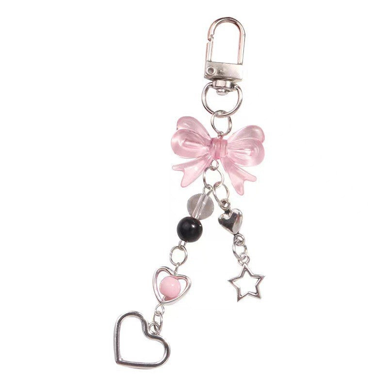 Beaded Bow Charm Heart Keychain - Color_1