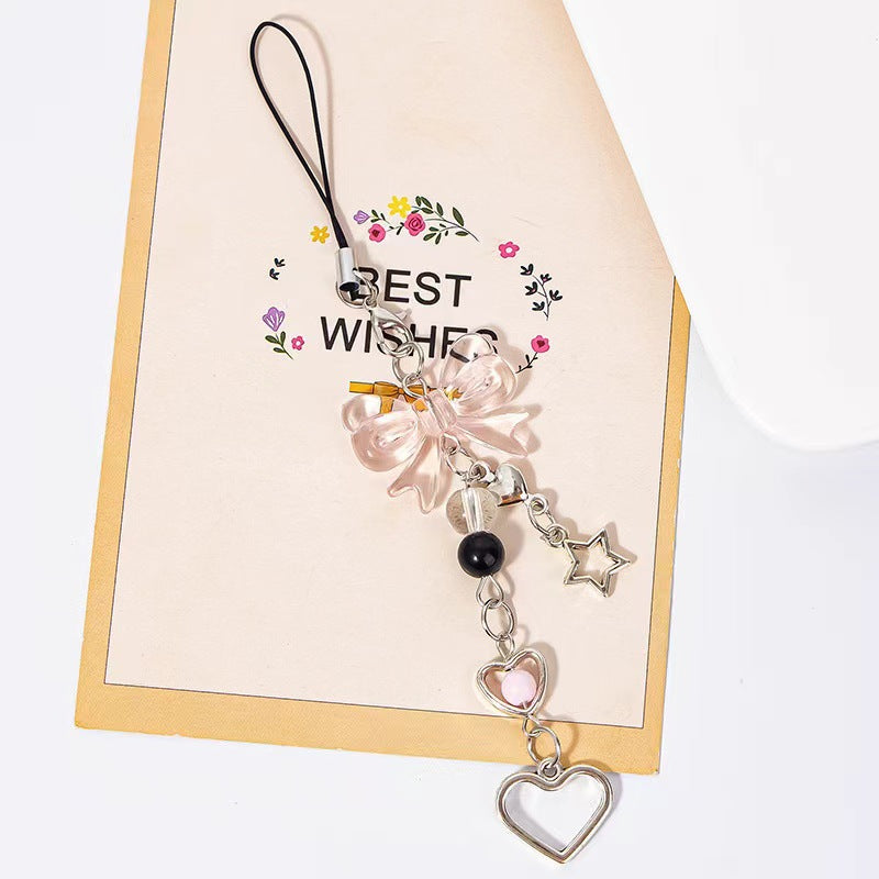 Beaded Bow Charm Heart Keychain - Color_2