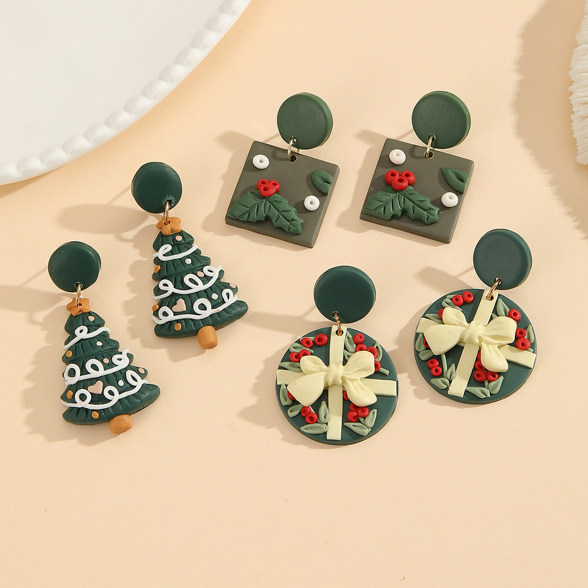 Handmade Clay Holiday Dangle Earrings - NO-C - 1